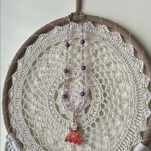 Peach Berserk Hand-made Purple & Pink Beaded Necklace with ballet tutu pendant